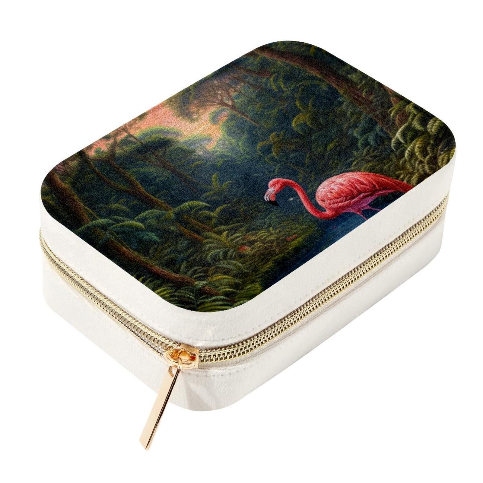 Boîte à bijoux de voyage portable velours flamant rose idée cadeau