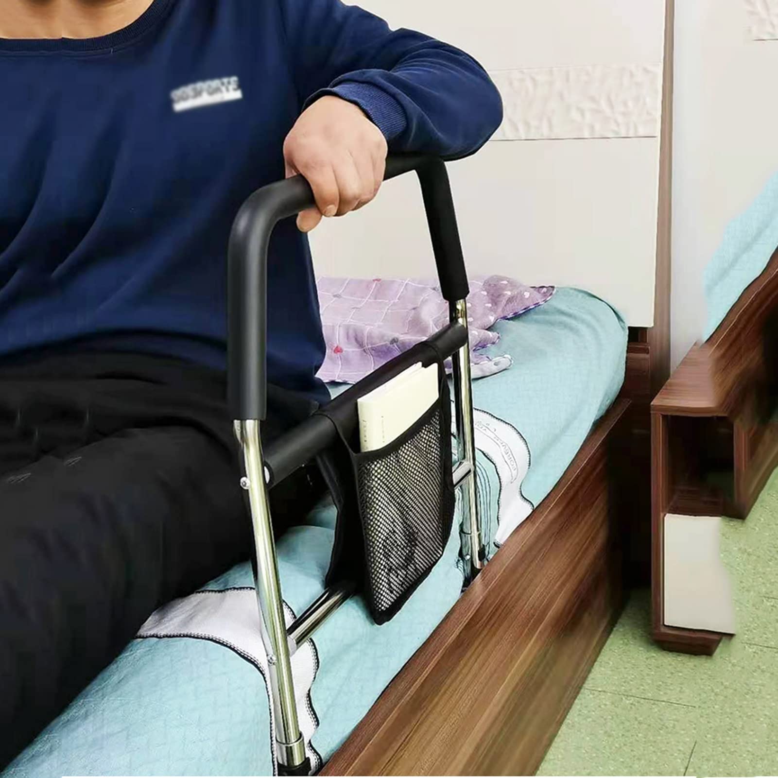 Sponde del Letto Medico per Anziani, Maniglia del Letto di Sicurezza con Tasca portaoggetti, Barra di Sostegno anticaduta sicura sul Comodino, può Contenere 300 libbre