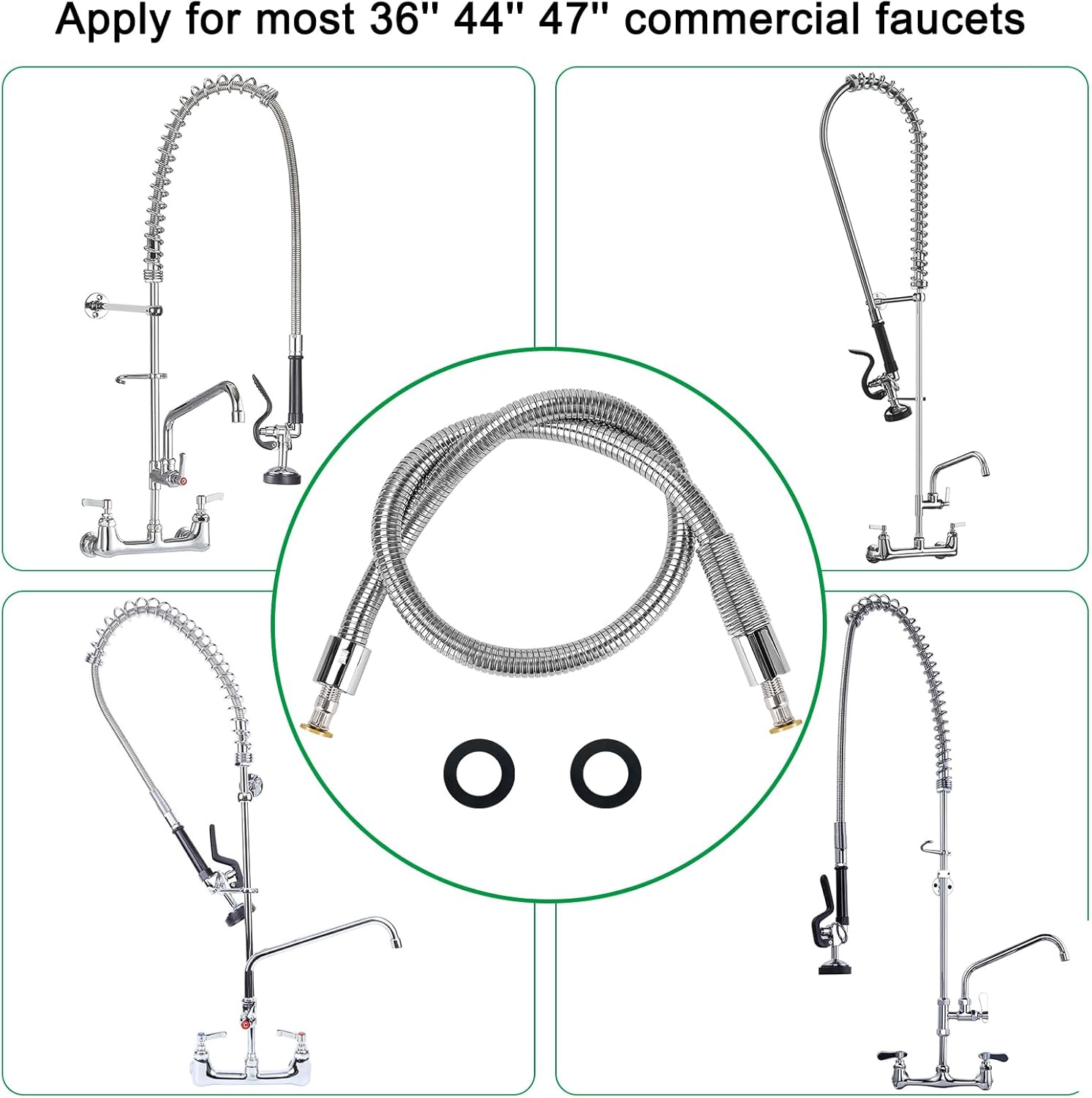 44'' Commercial Faucet Sprayer Hose Pre Rinse Hose Replacement Kit for Most Commercial Kitchen Sink Faucets Stainless Steel Flexible Hose Dishwasher Spray Hose Parts Brass Structure