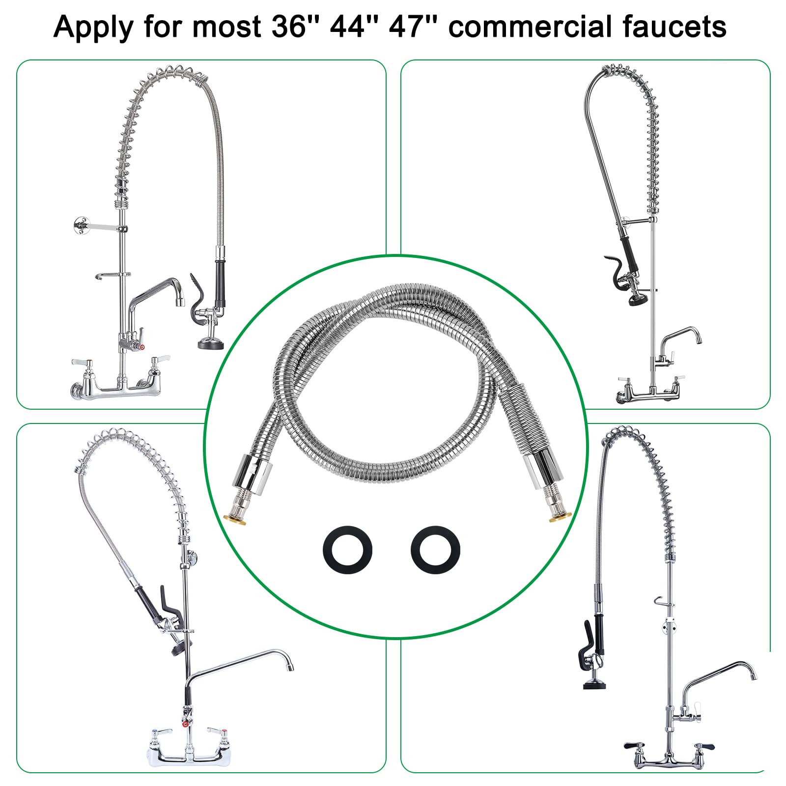 Tuyau de pré-rinçage flexible de 111,8 cm en acier inoxydable pour la plupart des robinets d'évier de cuisine commerciaux, tuyau de pulvérisation pré-rinçage, robinet commercial, pièces de