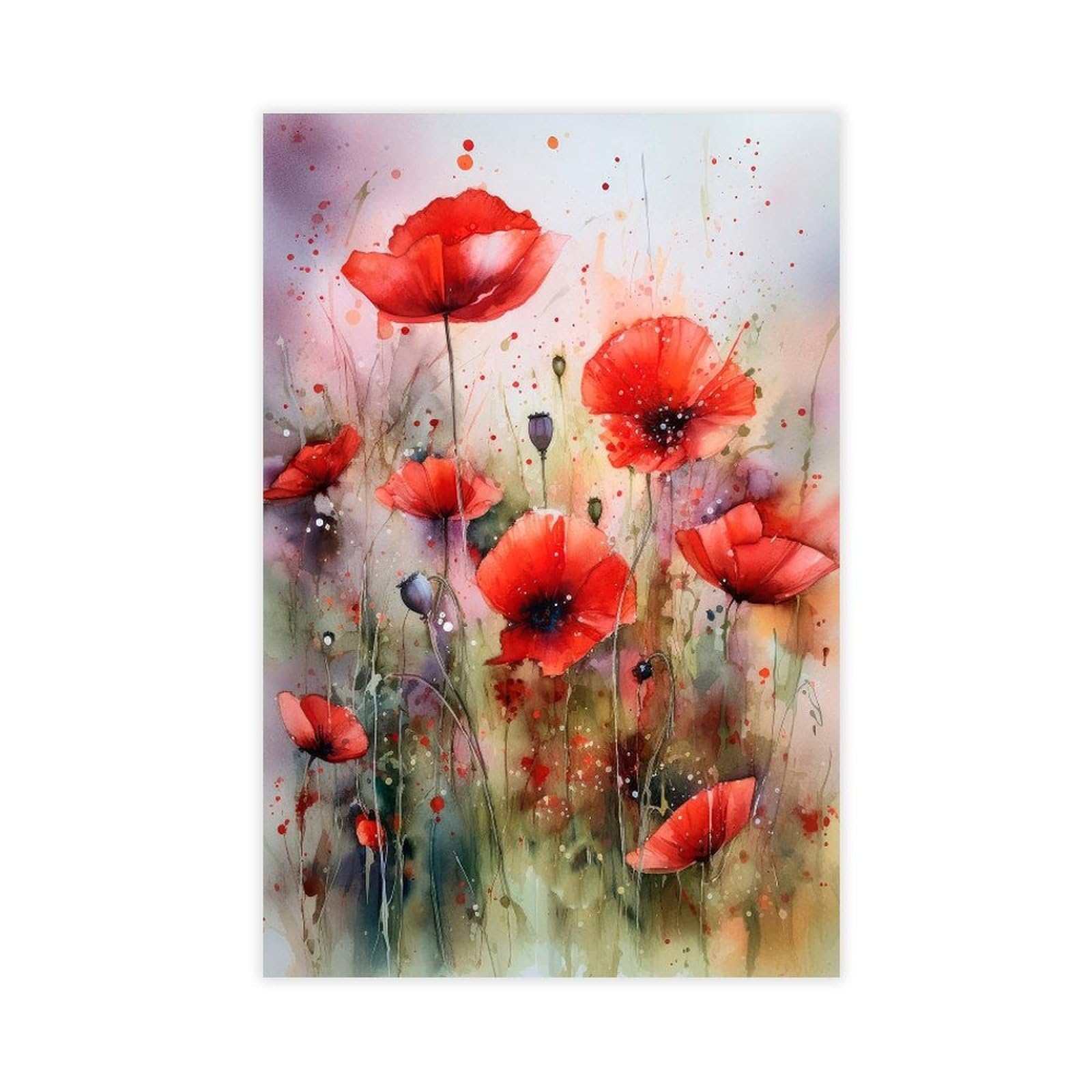 Qnvjqkdsi Unframe Red Poppy Watercolor Art Canvas Poster Bedroom Decor Landscape Office Room Decor Gift 12" L X 18" W