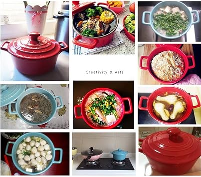 Round Ceramic Casserole Heat-Resistant earthen Pot Clay Pot Stock Pot with lid and Handle Pot (Red 2.32Quart)