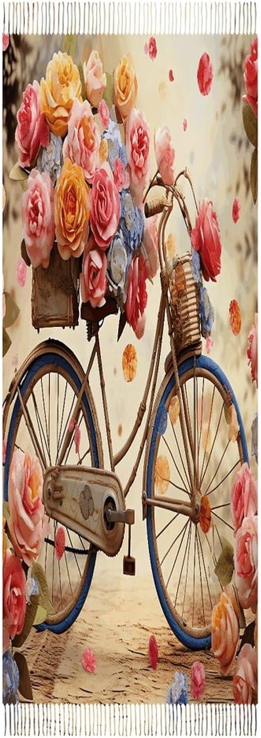 Flower Bicycle Scarf for Women Men Soft Warm Fashion Blanket Scarves Classic Cashmere Feel Scarf Long Shawl Large Scarves Cold Weather Thick Blanket Scarfs