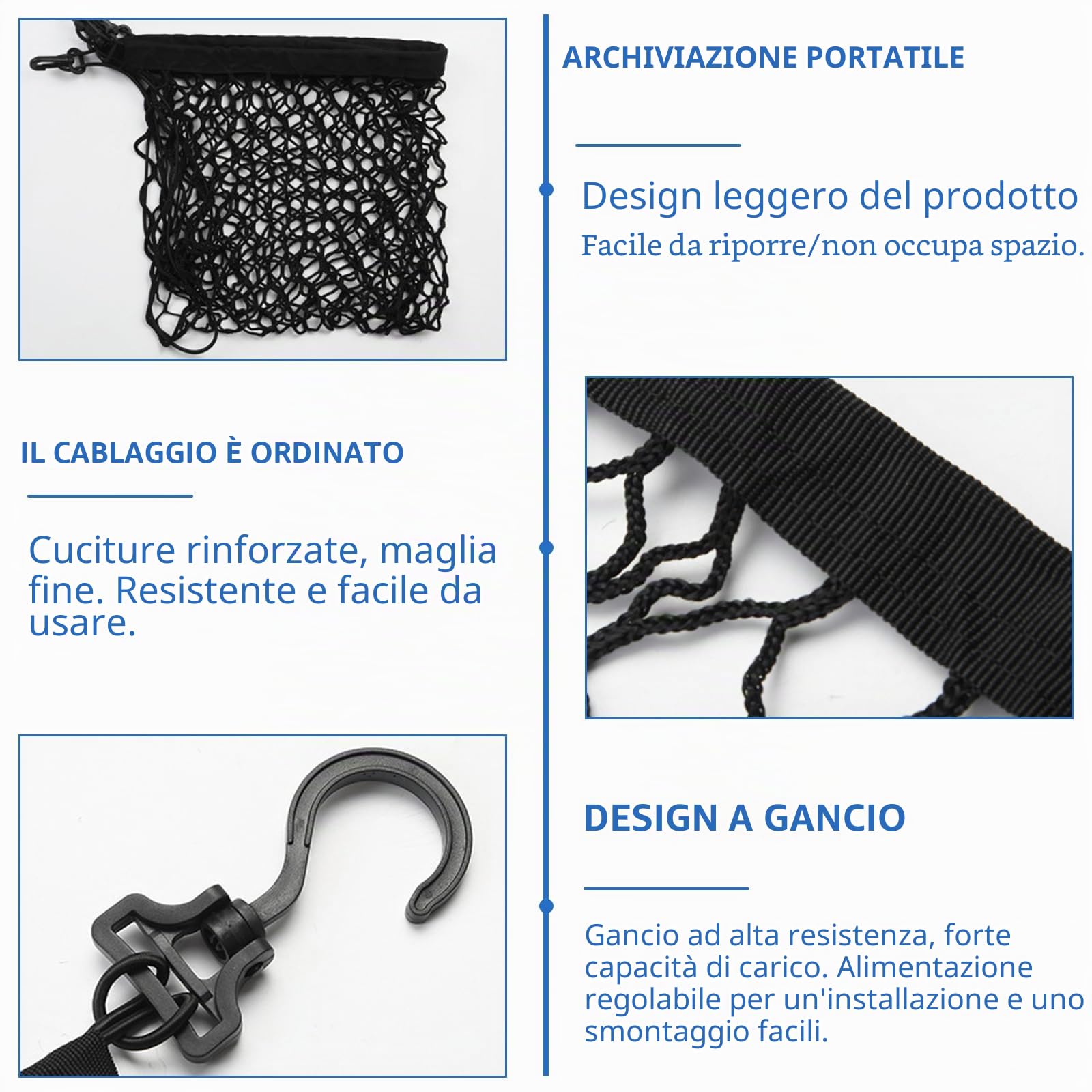 GOMETY Griglia di protezione per auto, rete di separazione per cani, 120 x 90 cm, doppio strato di polipropilene con 4 ganci, rete universale per cani di sicurezza per animali domestici, divisorio