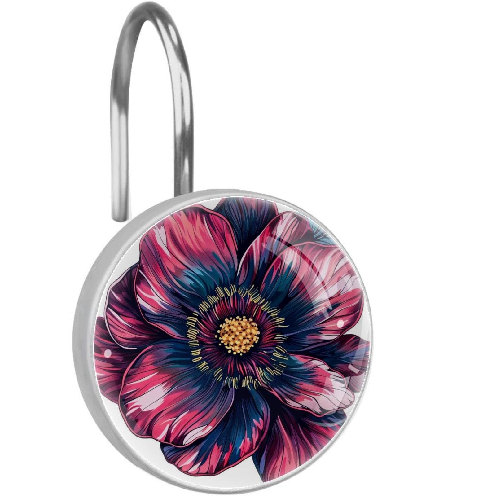 Ganchos para cortina de ducha de cristal retro juego de 12 piezas de flores grandes moradas