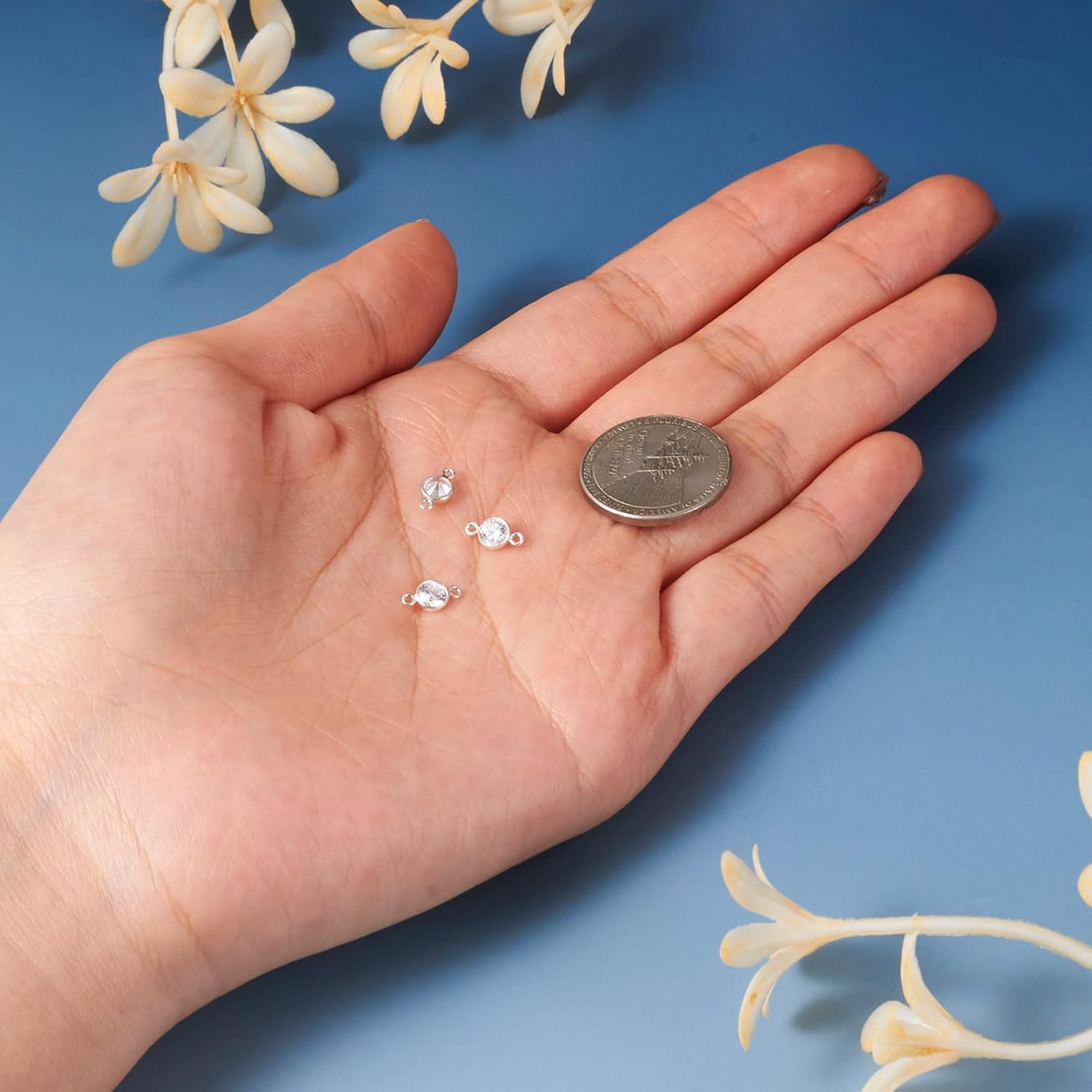 Pandahall 3Pcs Cubic Zirconia Connector Charms Sterling Silver Link Pendants Round Glass Crystal Dangle Connector Charms for Earring Necklace Bracelet Jewelry Making - Image 6