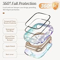 Vista 5 de Goton - Funda impermeable brillante de 1.732 pulgadas para Apple Watch, protector de pantalla SE 3/2/1, Series 6/5/4 de 44 mm, parachoques frontal