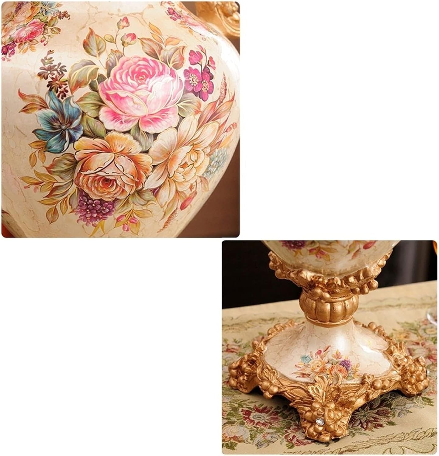 European-Style Retro Resin Tall Flower Vases for Living Dining Room Table Centerpiece Bedroom Office Hotel Home Decoration Hand-Painted Large Decorative Vase 41 × 28cm