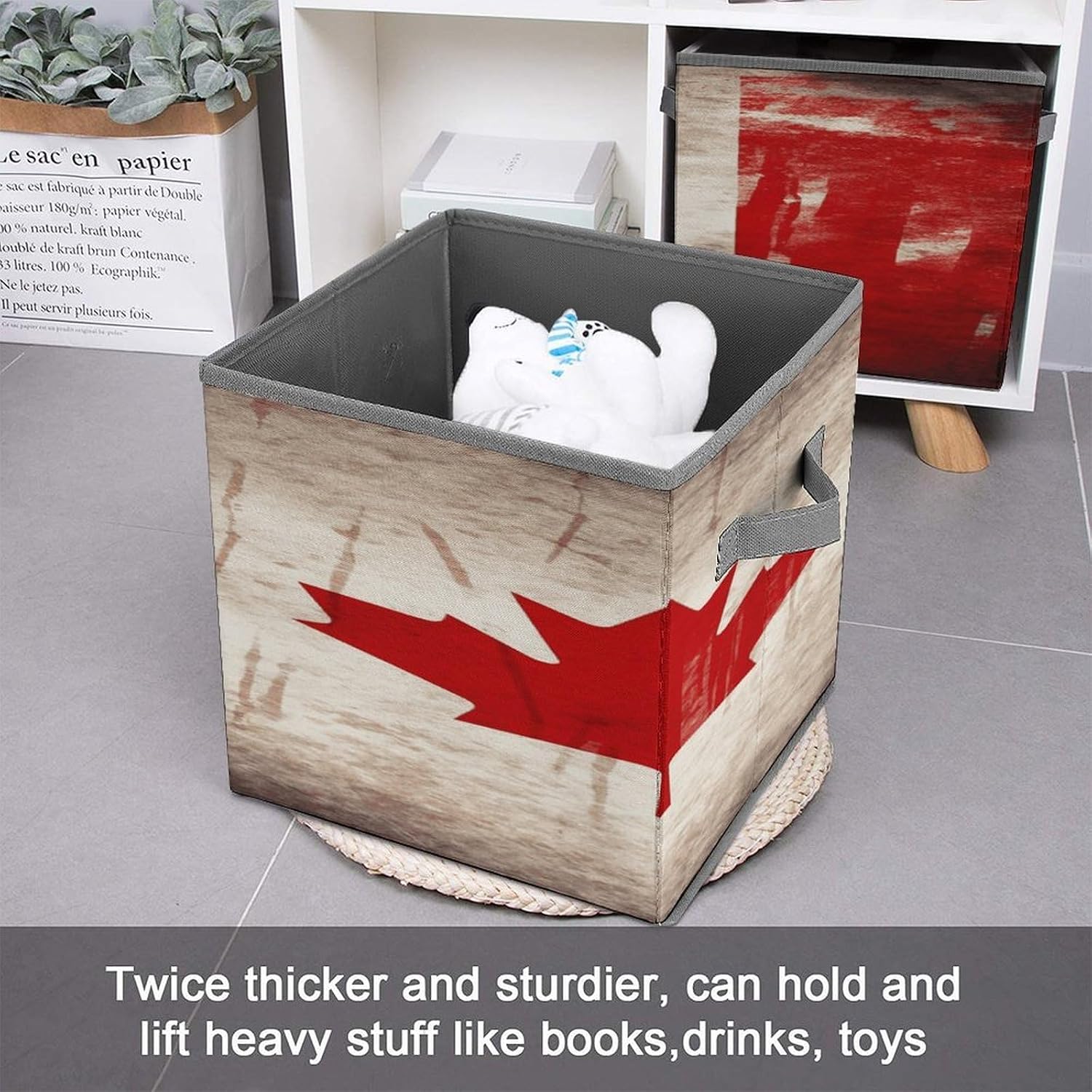 Retro Canada Flag Fabric Bins Storage Basket Square Baskets | Storage Bin with Double Handles,Cube Collapsible Organizers for Organization,Closet,Shelves,Offices