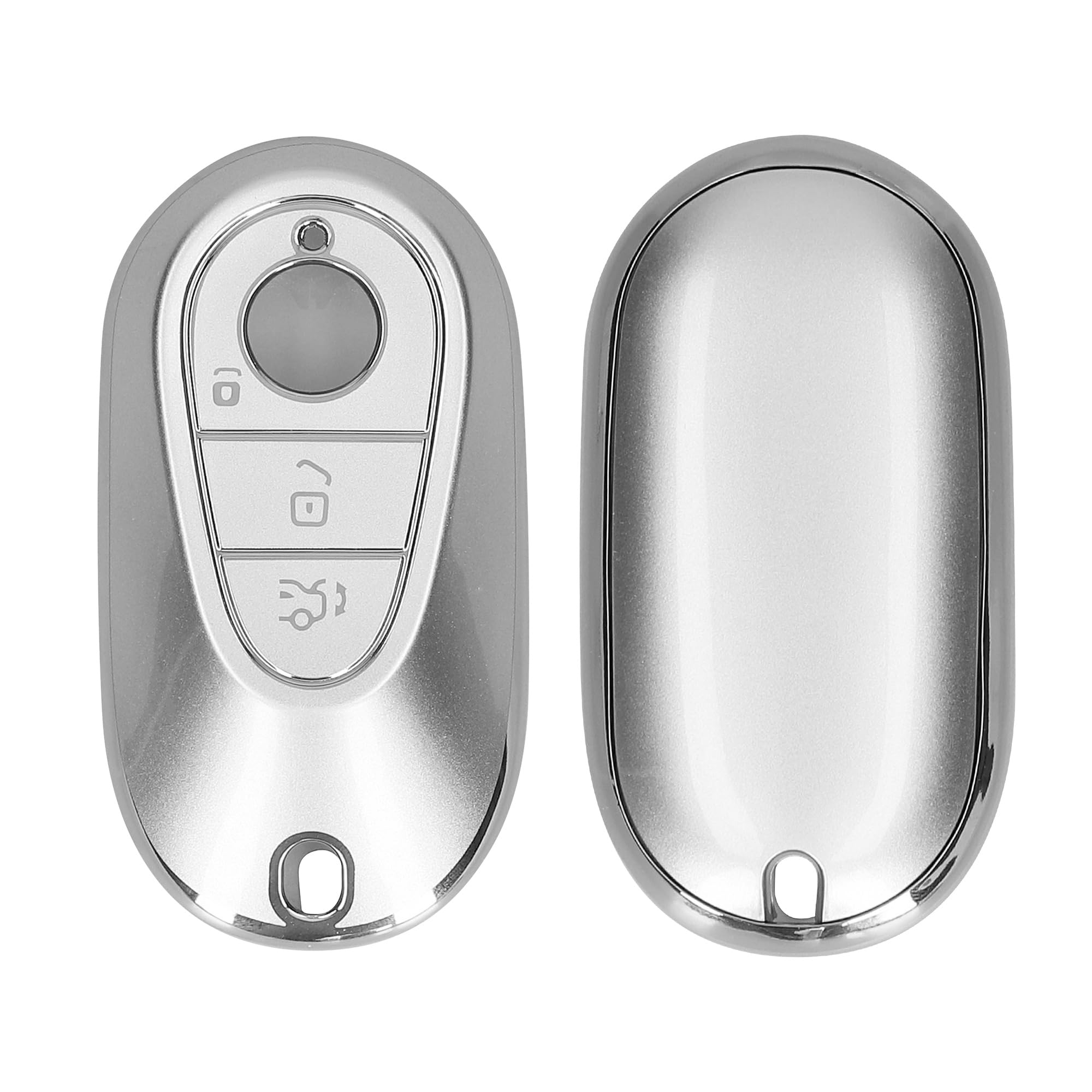 kwmobile Autoschlüssel Hülle kompatibel mit Mercedes Benz 3-Tasten Smart Autoschlüssel - Schlüsselhülle Silikon Cover - Silber matt