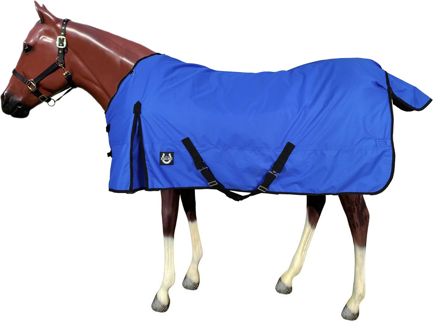 Horse Blanket 600D Ripstop Winter Turnout Blanket, 250 GSM Polyfill, 100% Waterproof & Breathable, Cold Weather Horse Blanket with Secure Fit (Blue w/Black Trim),Size-75