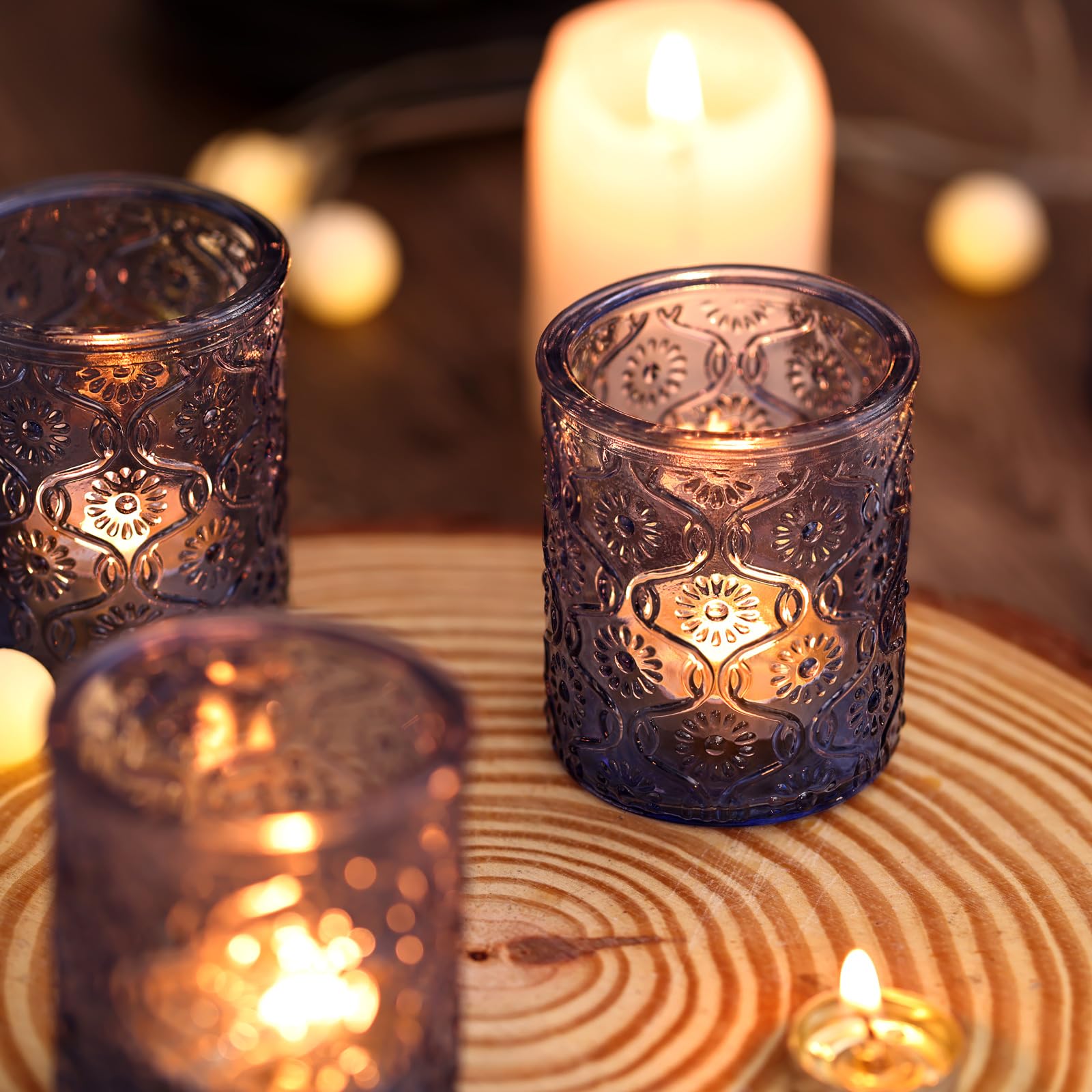 20x Blaue Gerippte Votivkerzenhalter Aus Glas – Verschiedene Größen, Für Hochzeitstisch & Partydeko