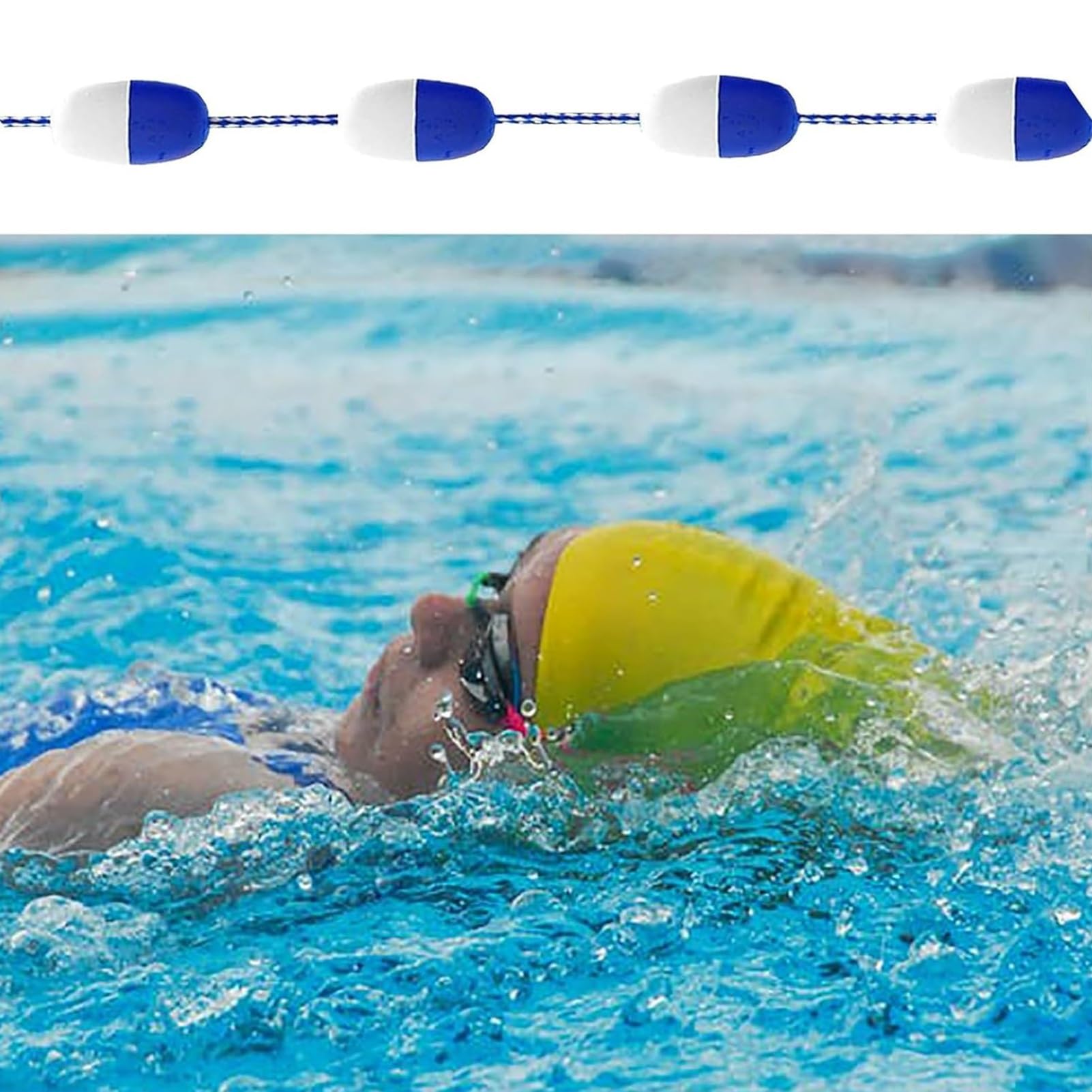 Corde de séparation de piscine 7m avec flotteurs bleu et blanc pour bassin creusé