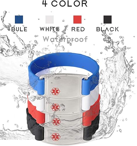 Miniatura 2 de BAIYI - Pulsera de identificación de alerta médica impermeable  Pulseras de emergencia deportivas de silicona para mujeres y hombres grabado gratuito