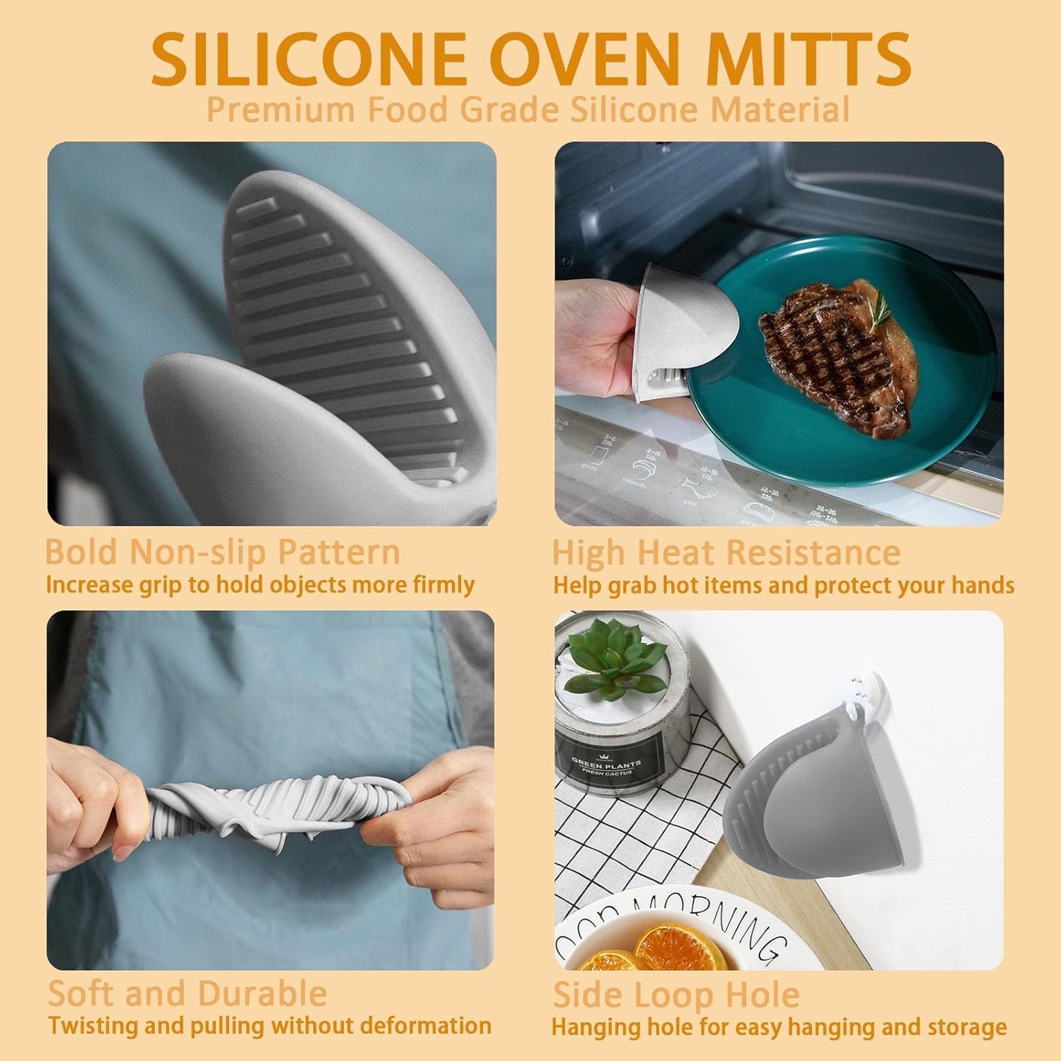 Silicone Trivet Pot Mat and Oven Mitts Sets | Heat Resistant Pot Holder and Mini Non-Slip & Flexible Oven Gloves for Kitchen Baking Cooking, Black - Image 5