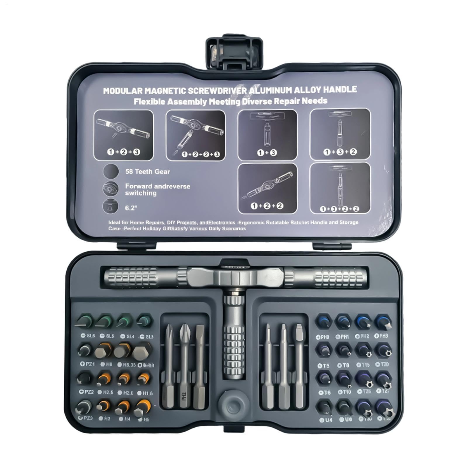 Ratschen-Schraubendreher-Set, magnetisch, 42-in-1-Treiber-Werkzeugset mit