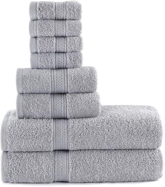 Towels Set Silver Grey 100% Egyptian Cotton 600 GSM - 4 Face Washcloths - 2 Hand Towels - 2 Bath Bathroom Towels Bundles Highly Absorbent Towel Bale Sets (Silver)