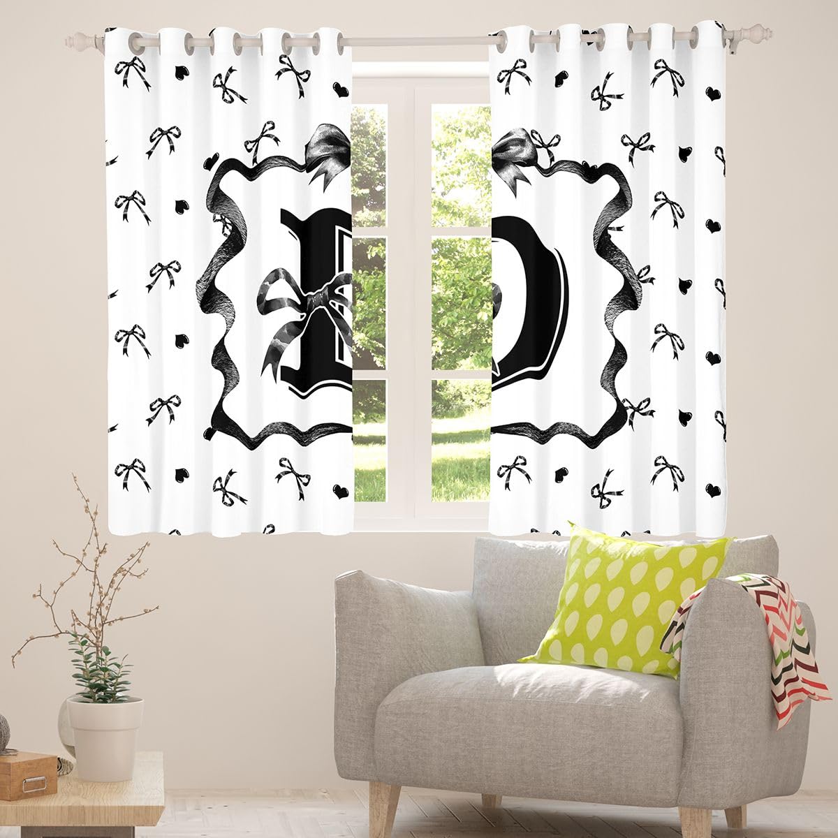 Homewish Urocza czarna muszka zasłony okienne, 117 x 183 cm, 2 zestawy paneli – początkowe kokardki, zasłony zaciemniające, urocza , kokarda, zasłony okienne, księżniczka, muszka do sypialni