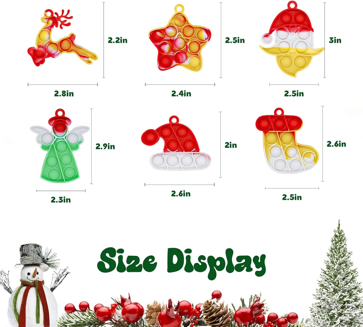 60PCS Christmas Pop Keychain Party Favors - Pop Push Fidget Toys for Kids & Adults