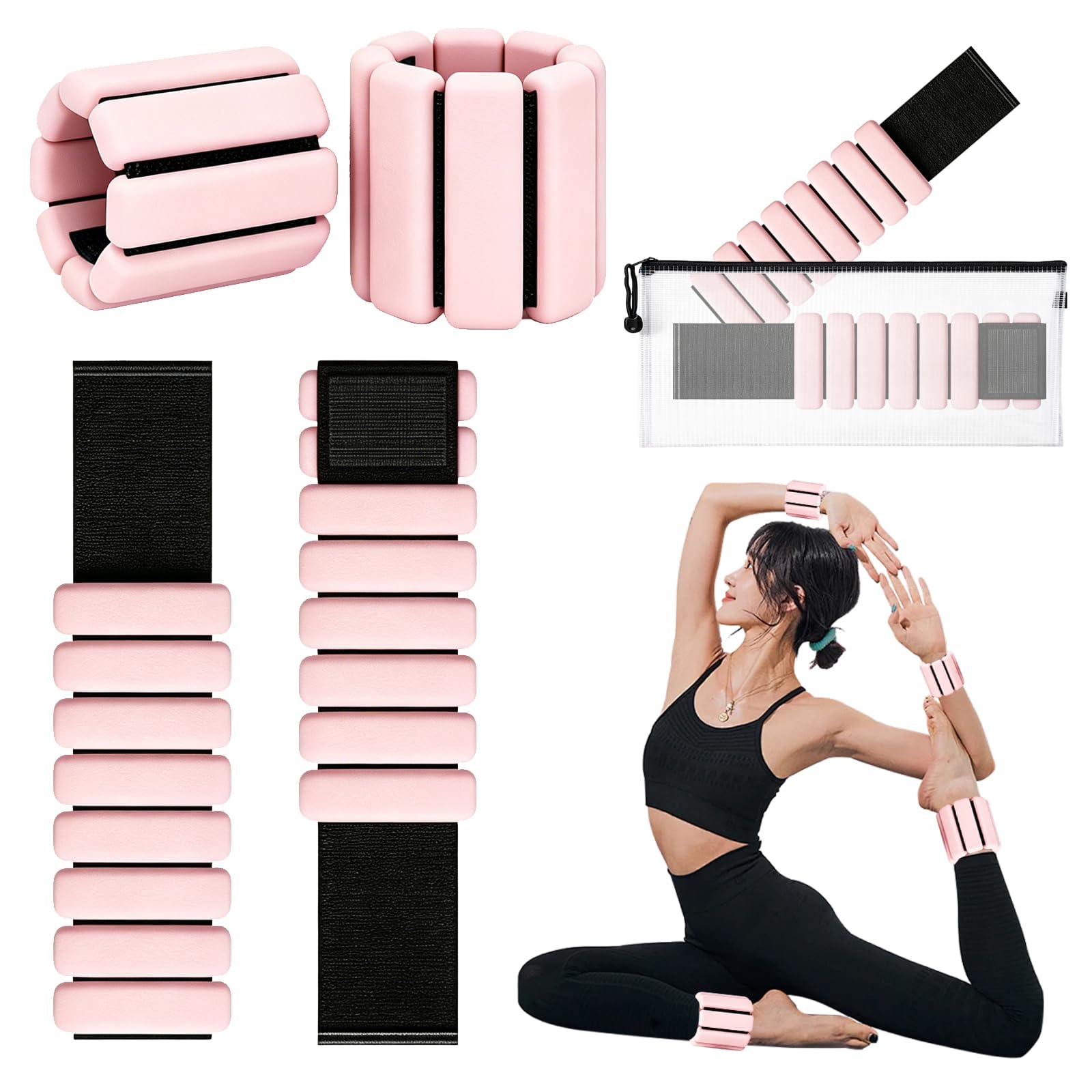 Wrist & Ankle Weights for Women Set of 2 (1lb Each), Adjustable Silicone Wearable Strong Arm & Leg Weights, Weight-Bearing Bracelet Fitness Wristband for Walking Running Gym Yoga Pilates