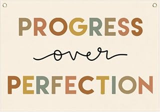 Teacher Gift-Positive Classroom Wall Banner Decor-Progress Over Perfection | Inspirational Back to School Flag-Mental Health Growth Mindset Quote-Hanging Rectangular Canvas Sign for Teacher Classroom