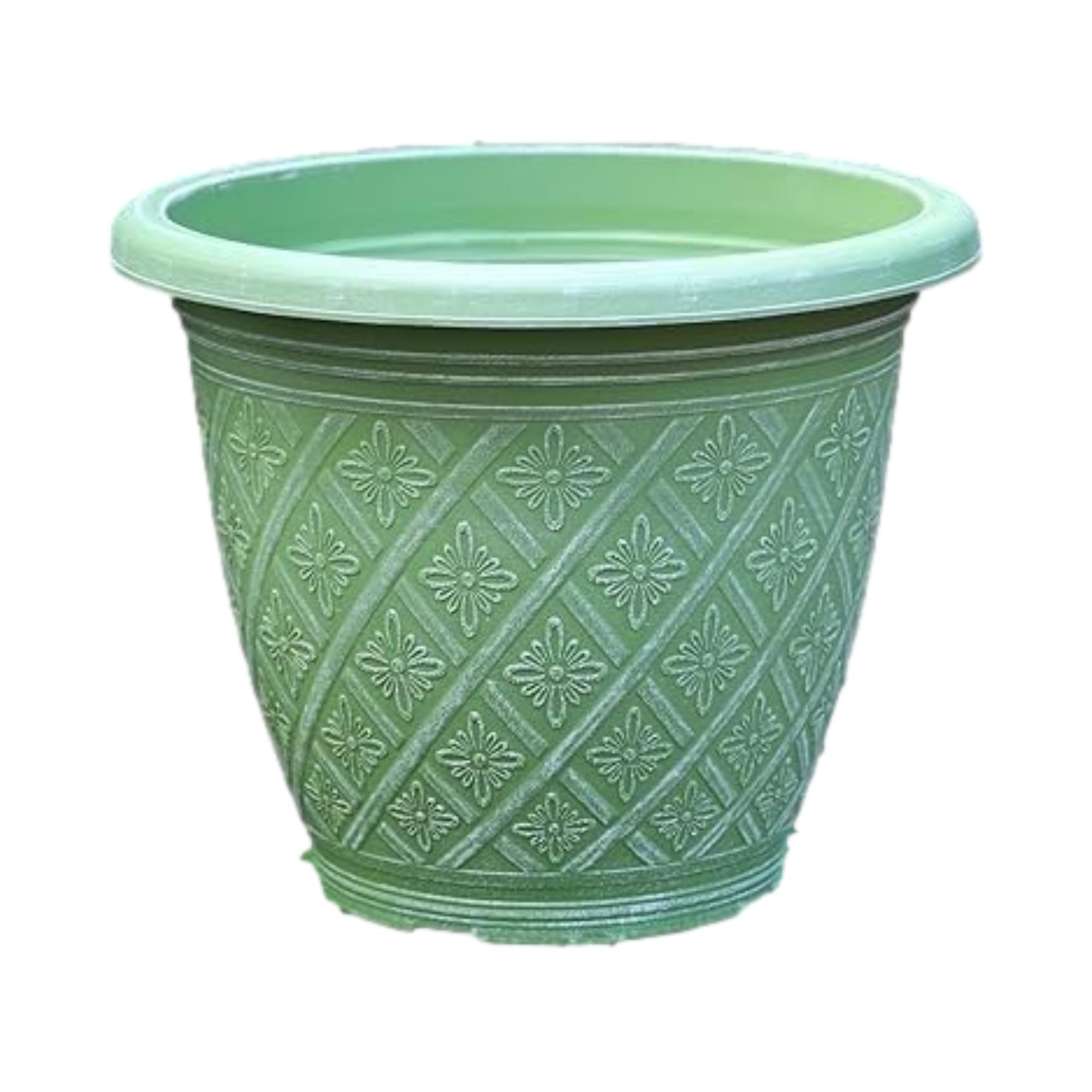 Fyne-Finds Green Round 33Cm 13Inch Garden Plant Pot Woven Flower Outdoor Decor Planter Frost Proof Weatherproof Drainage Hole (Green)
