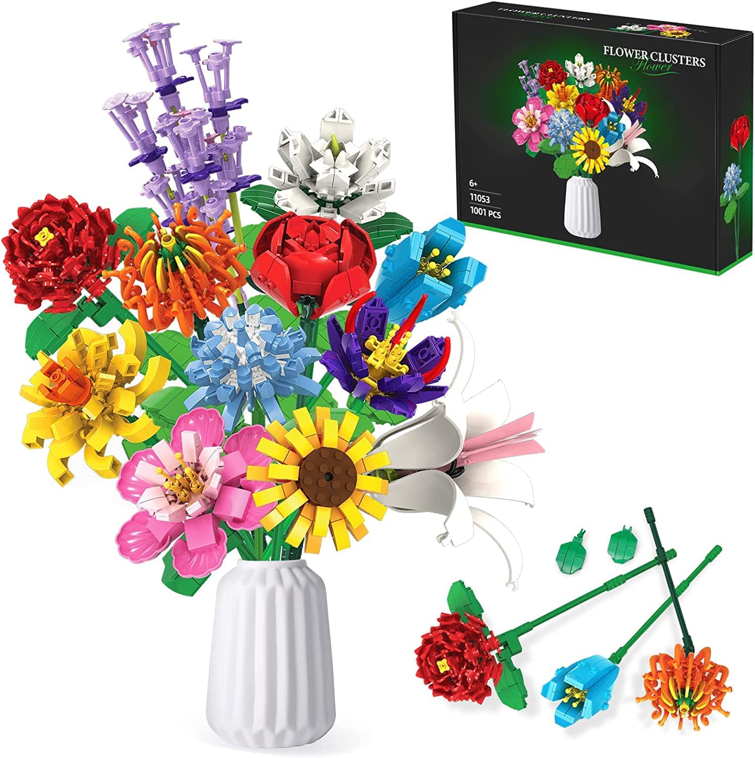 Flowers Bouquet Building Set, MAKINGTEC Plant Display Decor Set for The Home or Office, Creative Gift (1001 Pieces)