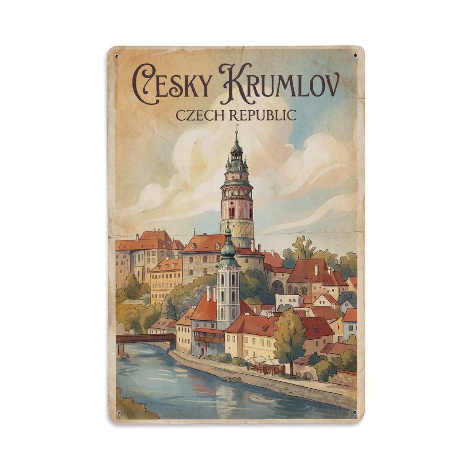 Czech Republic Cesky Krumlov Vintage Metal Tin Sign Plaque Wall Decor for Cafe, Club Bar, Office, Garden Metal Poster 8x12Inch