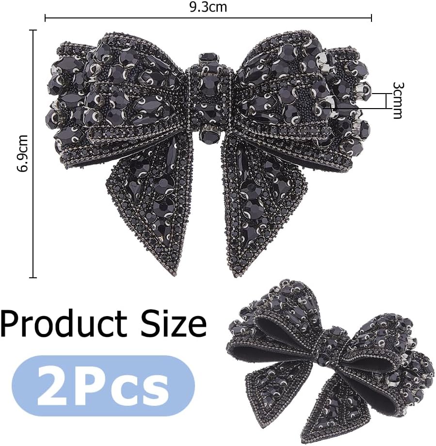 2Pcs Knot Bow Patches Crystal Rhinestone Applique Shoe Bow Decoration Bling Beaded Patches Handmade Sew on Beaded Patch for Garment Shoes Hats Decor Accessories
