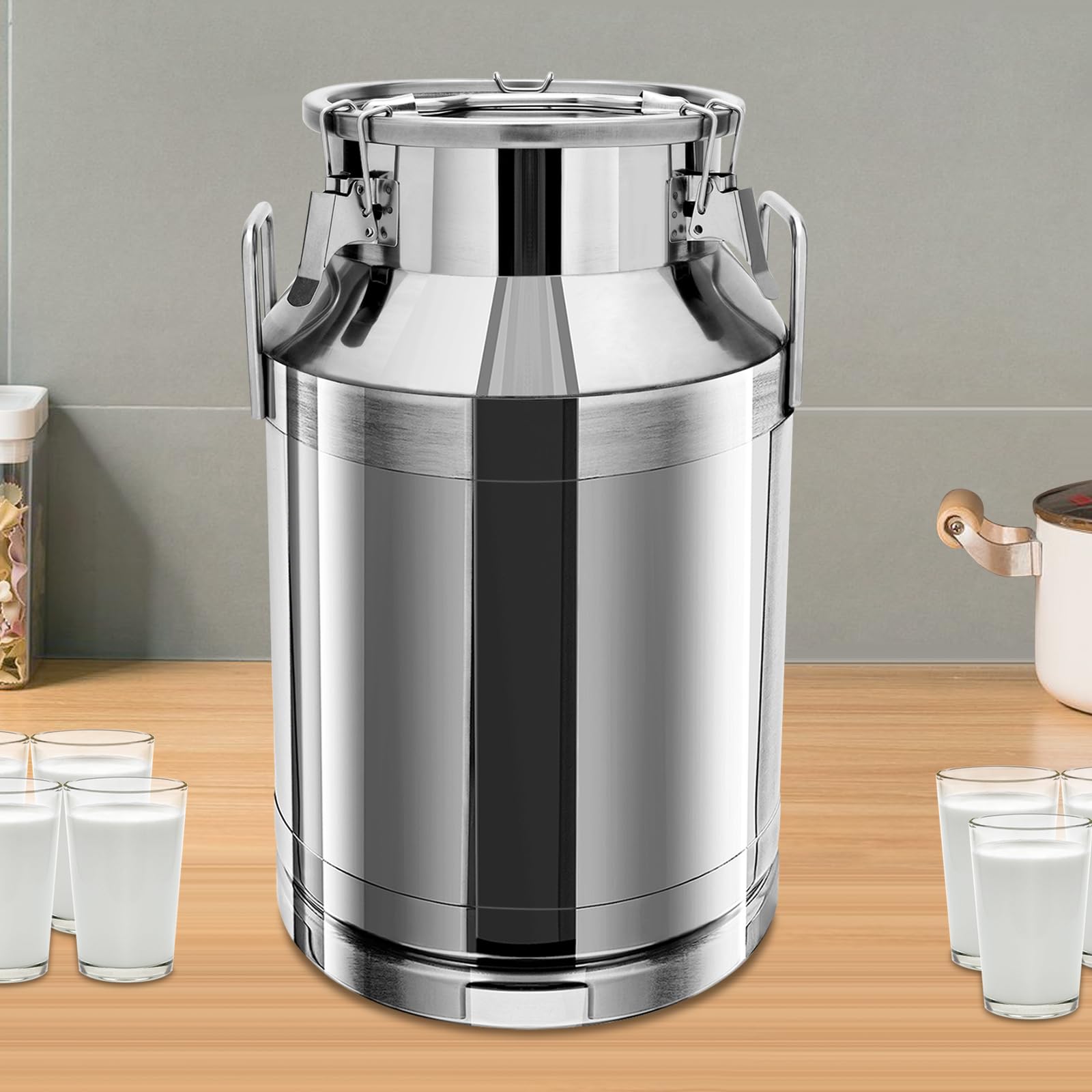 Bricco per latte da 40 l, in acciaio inox, a prova di perdite, con manici e coperchio, contenitore per alimenti per latte, olio, acqua e cereali, grande capienza per cucina e fattoria