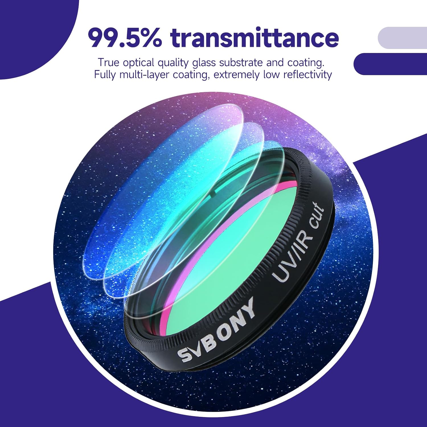 SVBONY Telescope Filter, 1.25" UV IR Cut Block Filter, Blocks Red Ultraviolet, Multi Coated Infra Keep Planetary Images Sharp, for CCD Digital Telescope Astrophotography