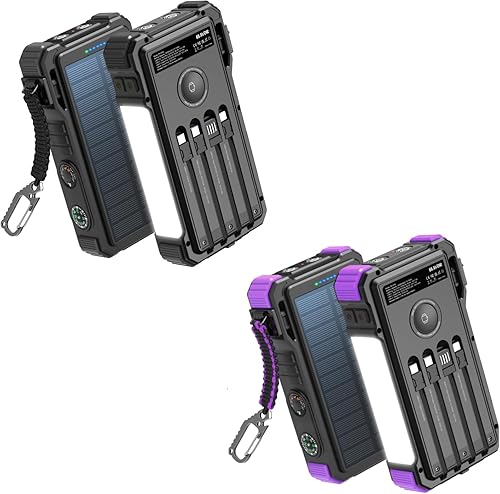 BLAVOR Cargador solar de 20000 mAh cables incorporados, cargador de batería portátil de carga rápida de 20 W con USB C, luz de campamento, linterna,