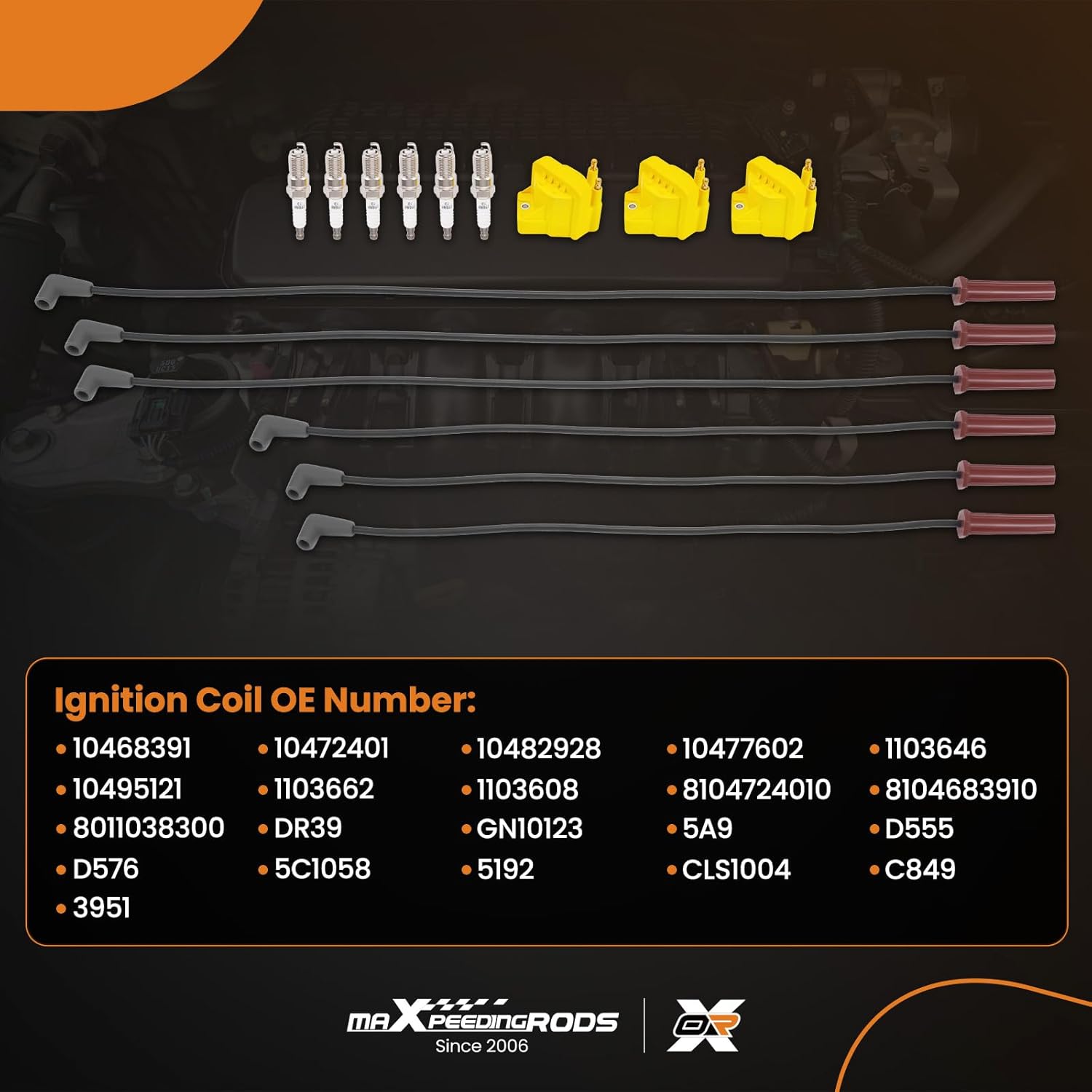 maXpeedingrods DR39 Set of 3 Ignition Coil with 6 Spark Plug and Wire Set Fit for Buick Chevy Pontiac 1999-2009 3.8L, Ignition Coil Kit Replaces 10468391, 10472401, 10482928