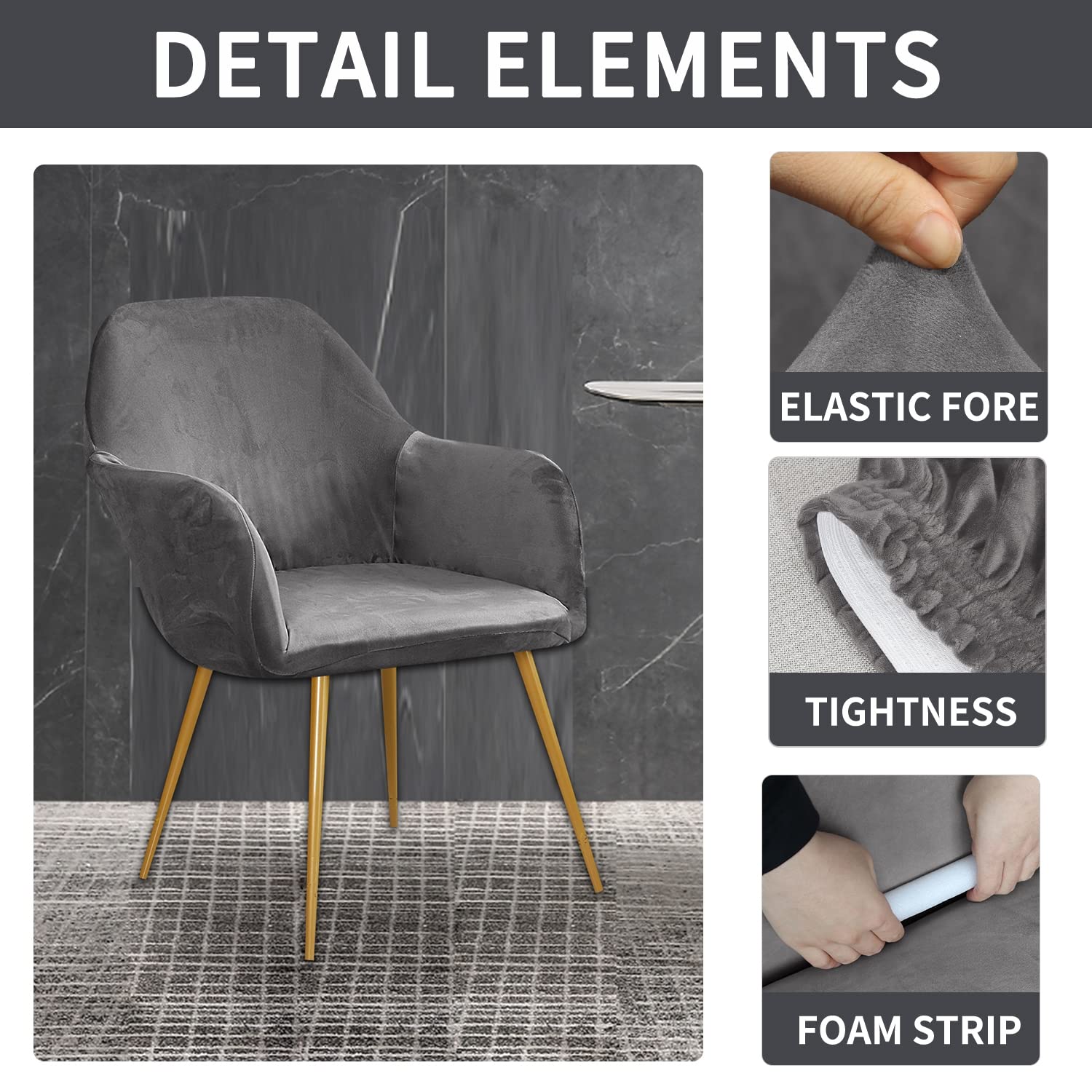 Set di 4 copripoltrone elastiche universali, protezione per mobili da ufficio, sala da pranzo, cucina, design moderno (grigio)