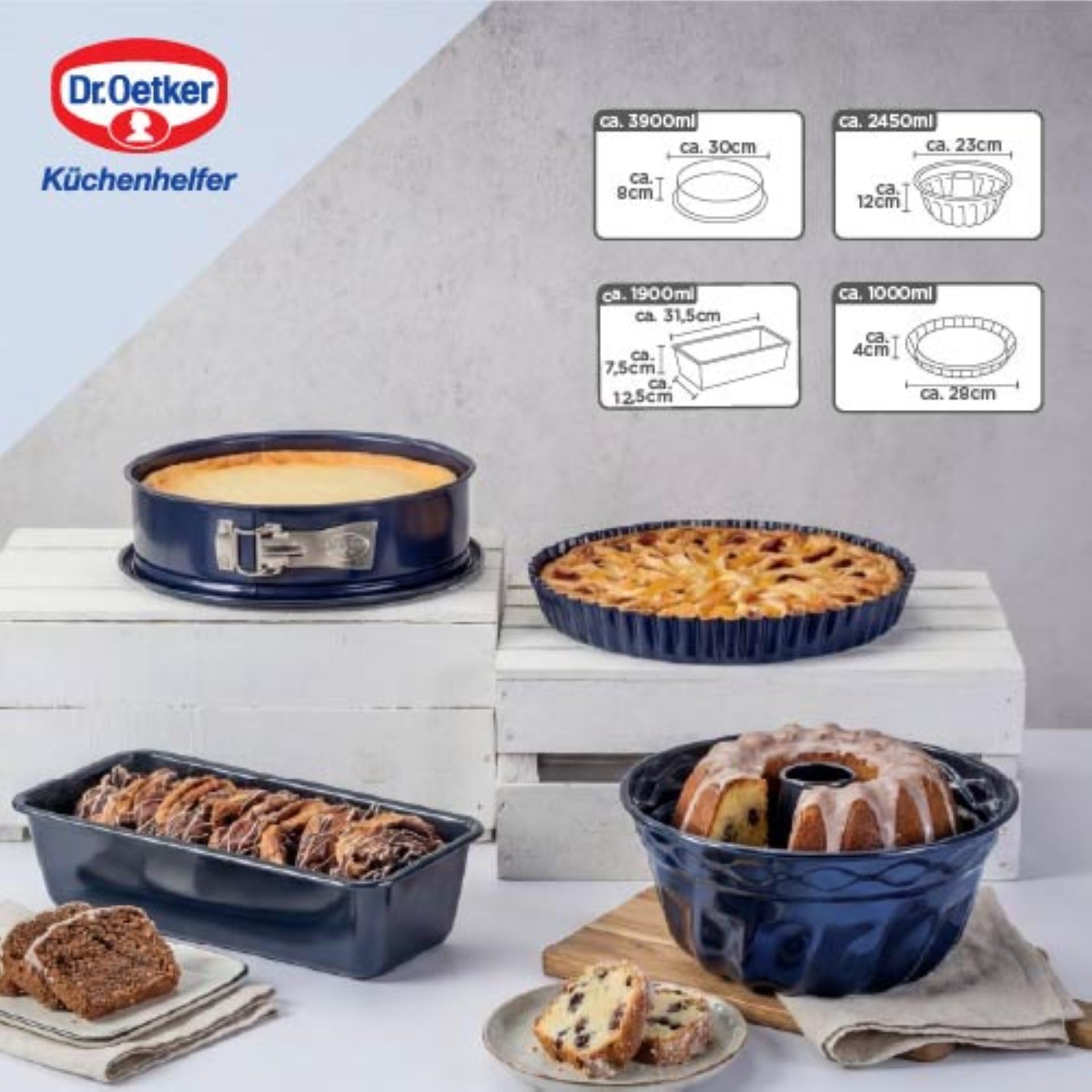 Dr. Oetker Back-Liebe Emaille-Set, 4-teilig | hitzebeständig bis 400 °C, schnitt- und kratzfest, hochwertige Backformen aus Emaille, 10 Jahre Herstellergarantie