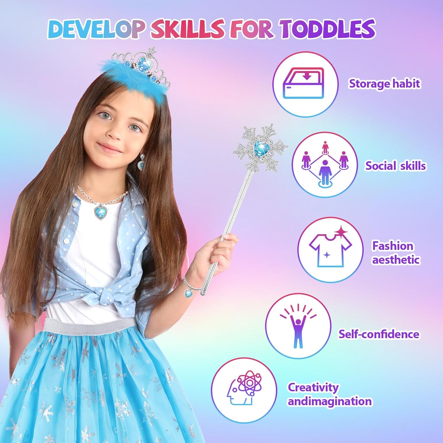 Princess Dress Up Toy Set for Girls,Jewelry Boutique Role Playing Game,Costumes Incl Princess Shoes, Crowns,Skirts, Accessories, Party Birthday Toys Gift for 3 4 5 6 Years Old Girls Kids