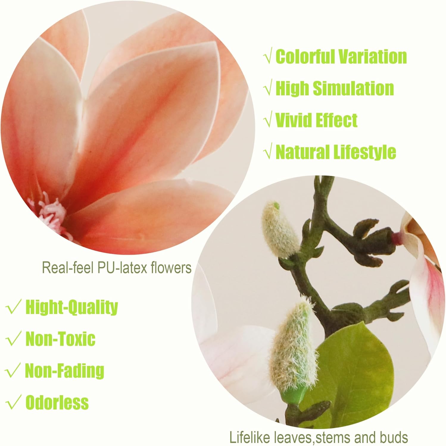 4pcs Magnolia Flowers Artificial, 22 Inch Faux Magnolia Stems with Buds and Leaves, New Desgin Premium Artificial Magnolia Branches for Home Decor Wedding, Dusty Pink