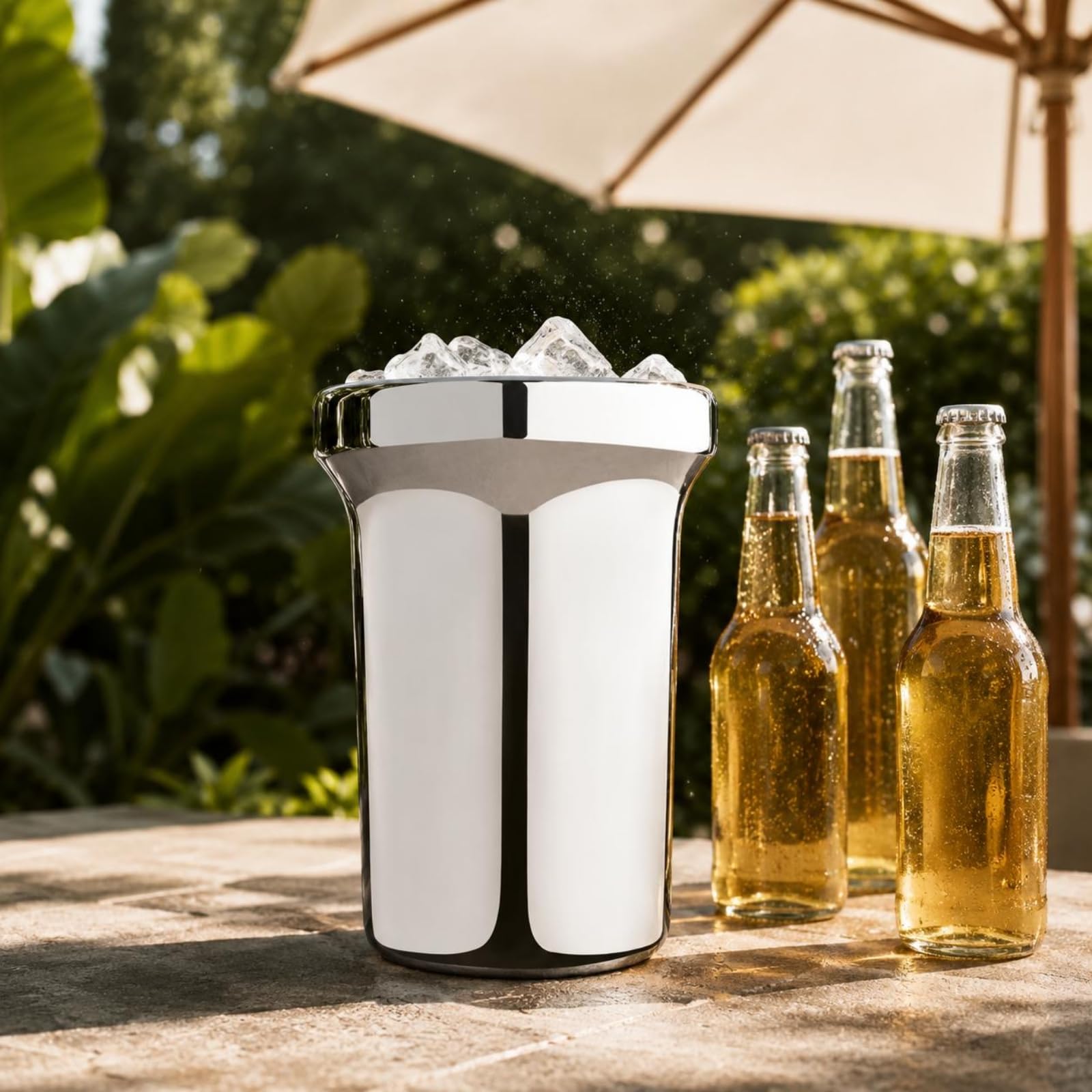 perfk Cubo de Hielo de Doble Capa Cubitera Balde Champañera Recipiente Inoxidable de Estilo Moderno y Forma Compacta Que Ahorra Espacio Adecuado para Mesa de Servicio Terraza Restaurantes Coctelería