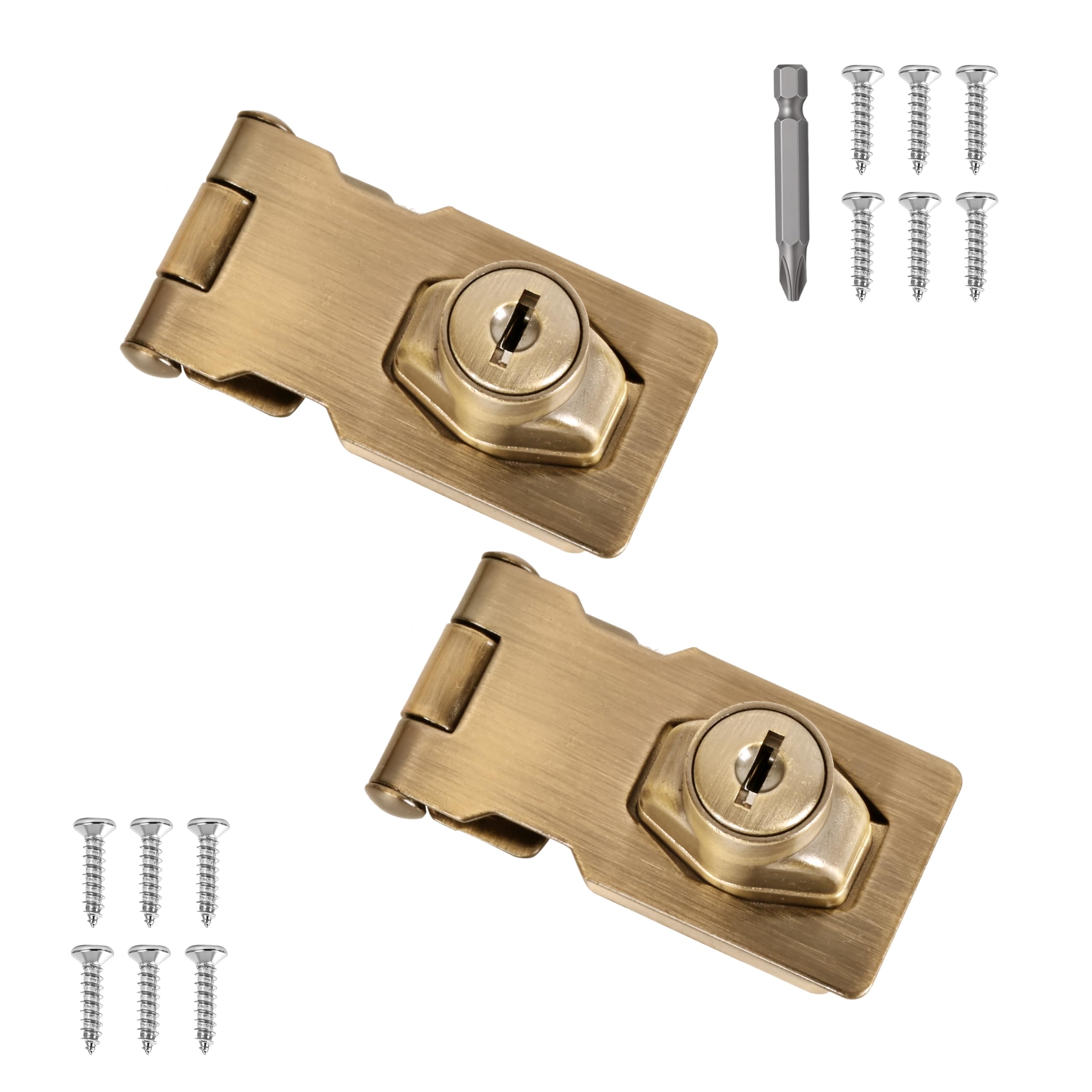 2 Pcs keyed Hasp Lock,2.5 inch keyed hasp Locks Twist knob keyed Locking hasp for Cabinet Small Door,Hasp Lock with Keys,Metal Safety Hasp Latches (2 Pcs Bronze, 2.5 inch)