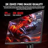 Gawfolk - Tela de PC de 27 polegadas 2K QHD (2560 × 1440), monitor de jogos de 180 Hz, 1 ms sem moldura, FreeSync, 100% sRGB, ângulo de visão amplo de 178°, HDMI2.0, DisplayPort, 75 x 75 mm — imagem 3