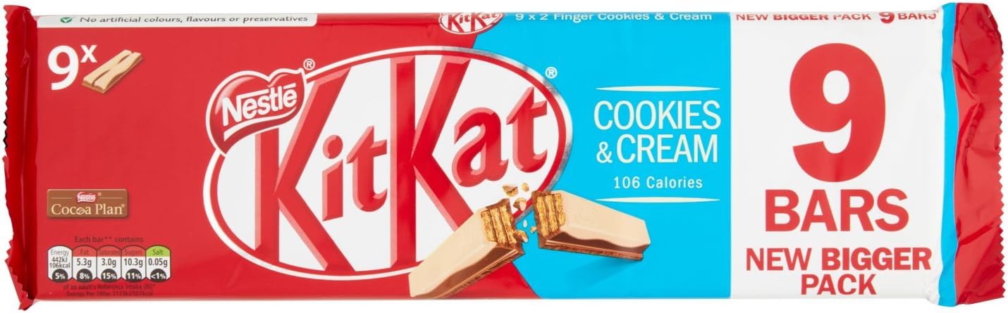 2 Finger Cookies and Cream Chocolate Biscuit Bar, 9x20.7g
