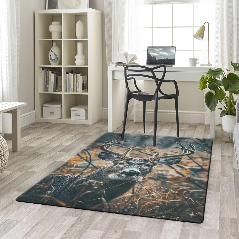 Deer Rugs for Bedroom Living Room – Vintage Hunting & Wildlife-Themed Area Rug Soft Non-Slip Washable Deer Runner Rugs for Home Decor, Camo Carpet for Bathroom Gift Ideas for Men Hunters