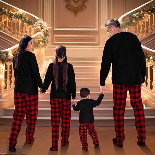 Miniatura 4 de Conjunto de pijamas a juego para la familia con calcetines de búfalo a cuadros, pijamas de Navidad para fiestas familiares
