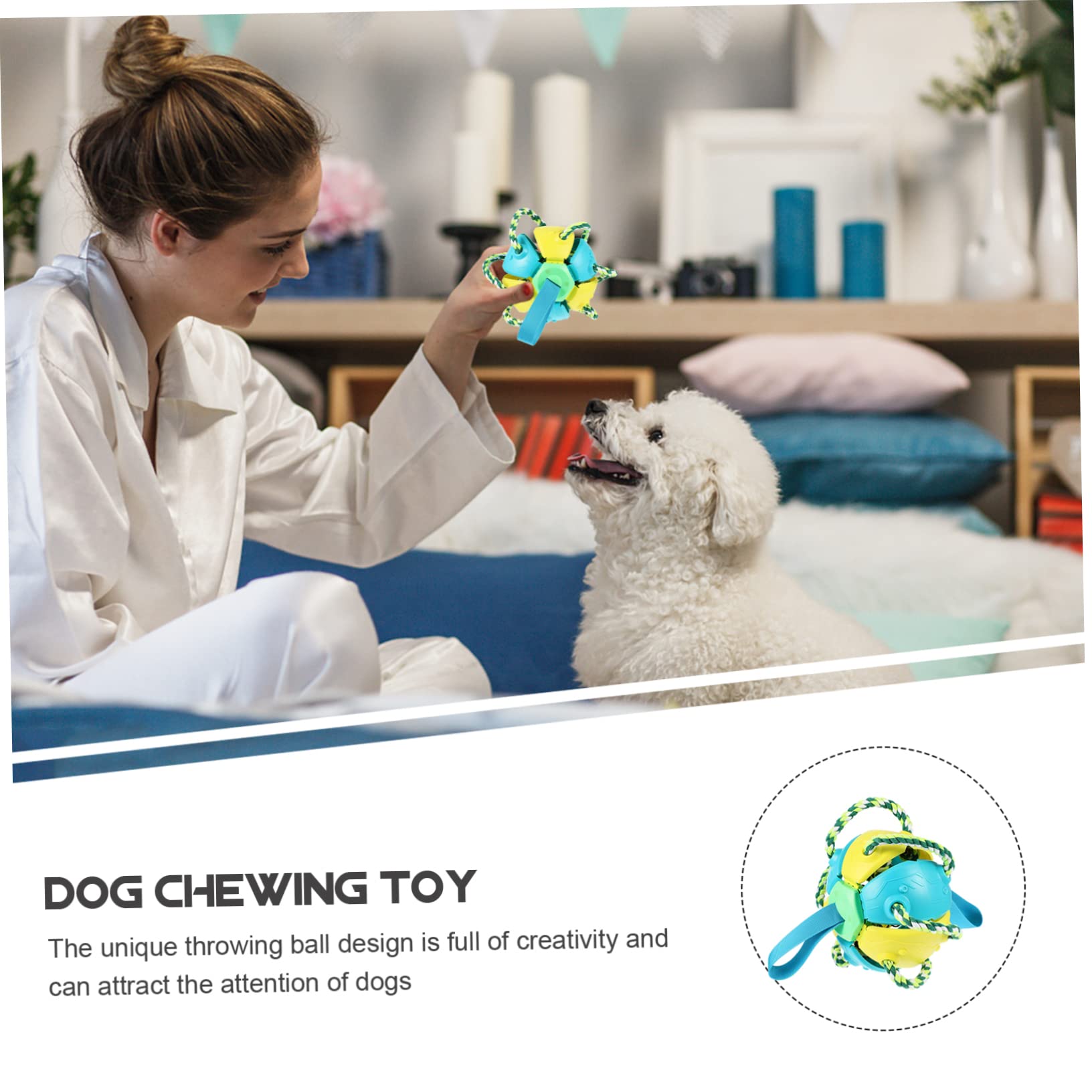 Hohopeti Hundekauspielzeug Interaktives Haustierspielzeug Rebounding Fly Ball Spielzeug für Kleine Hunde und Welpen aus Kunststoff Gelb Blau