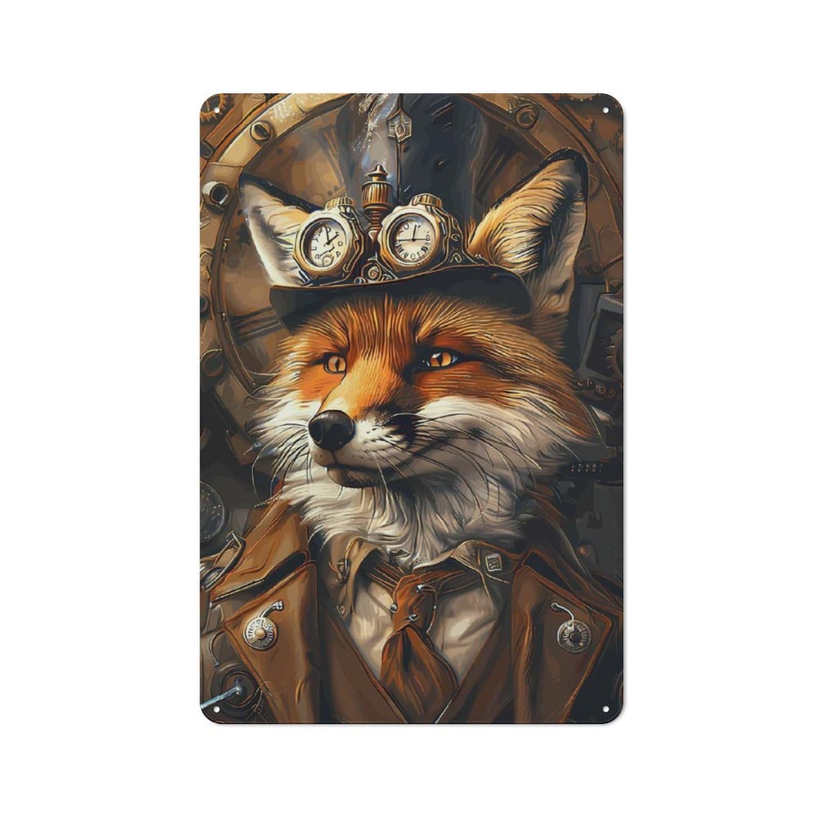 Junmoney Steampunk Fox Animal Rustic Metal Sign 30X20cm For Lounge Or Reading Corner, For Reading Corner Decorators