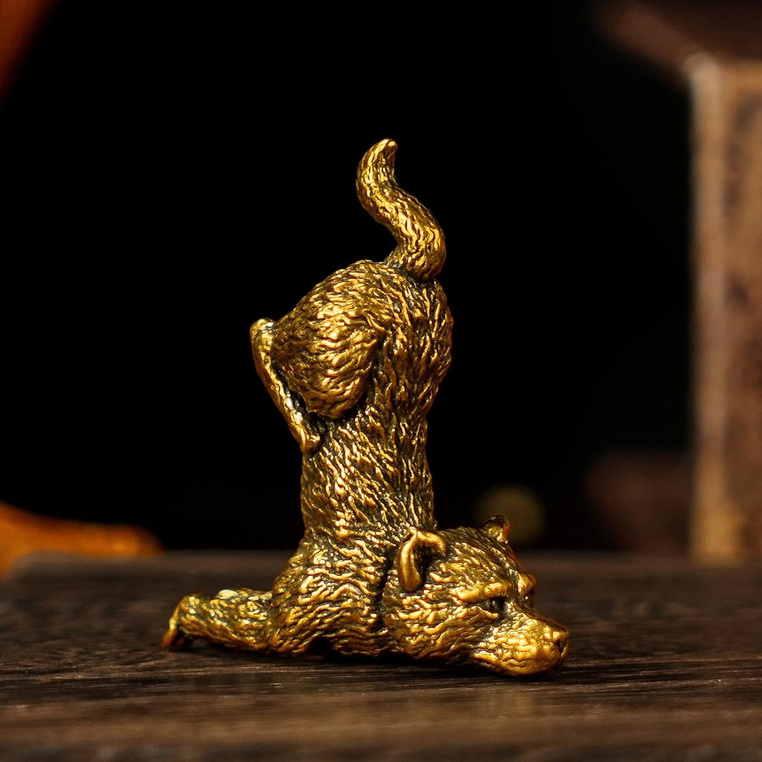 CHOVY Solid Brass Dog Headstand Sculpture - 100% Heavy Solid Brass, Mid-Century Modern Vintage Desk Decor, Collectible Figurine & Home Office Art Gift for Men & Women