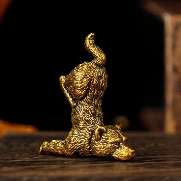 CHOVY Solid Brass Dog Headstand Sculpture - 100% Heavy Solid Brass, Mid-Century Modern Vintage Desk Decor, Collectible Figurine & Home Office Art Gift for Men & Women