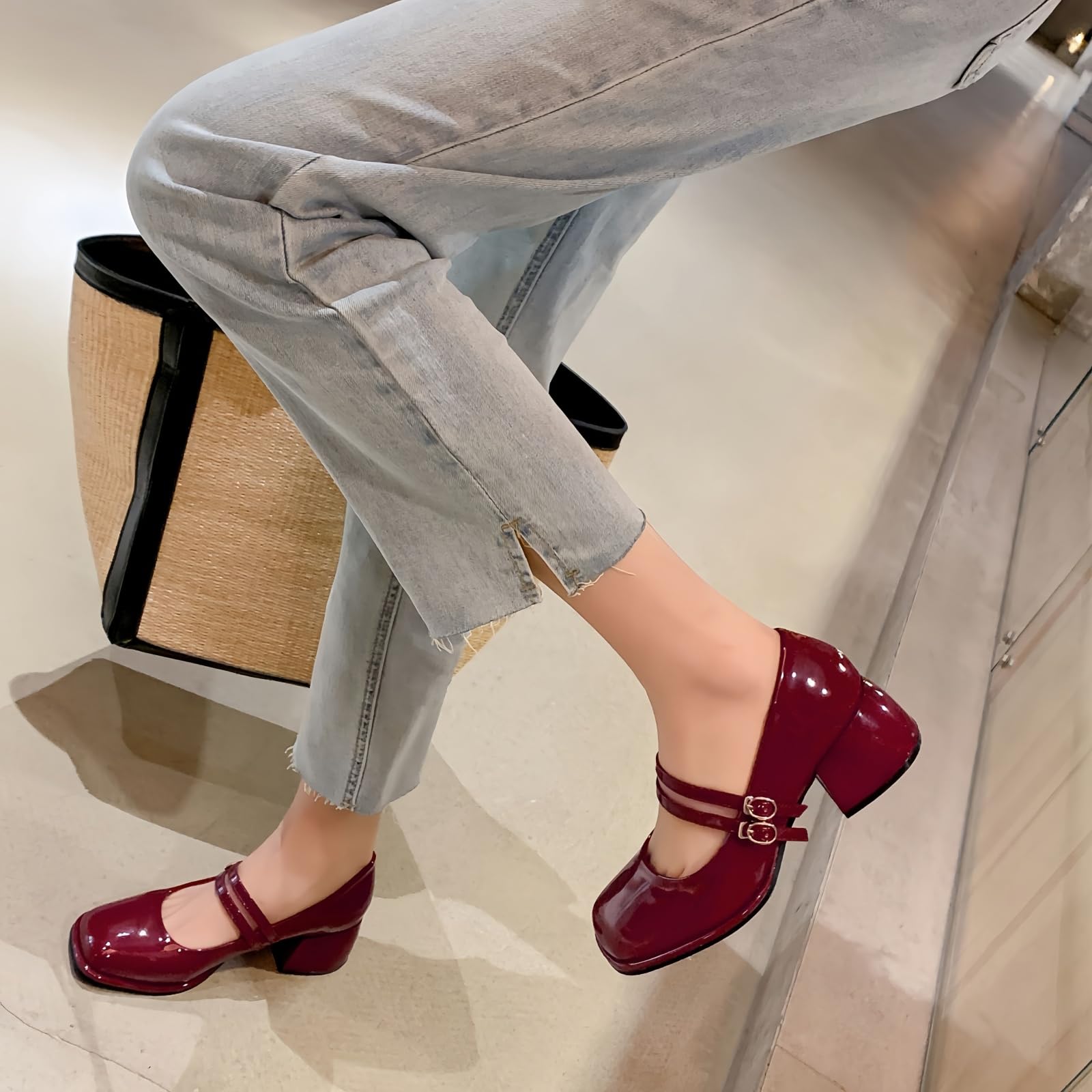 Plateforme en Cuir breveté pour Femmes Mary Janes Robe Pompes Gothique Chaussures à Talons Gros Bas Douce Lolita fermée Orteil Cheville Bracelet réglable