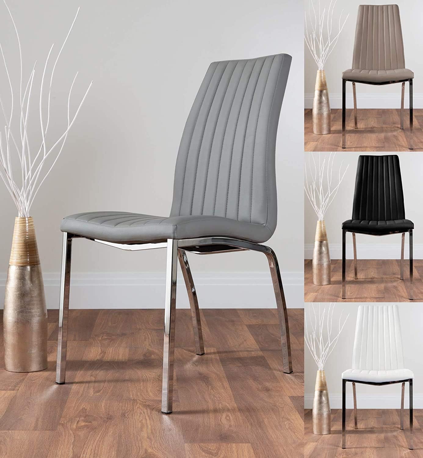Furniturebox UK Dining Chairs - 2x Isco Modern Chrome Metal Faux Leather Deep Foam Padded ...