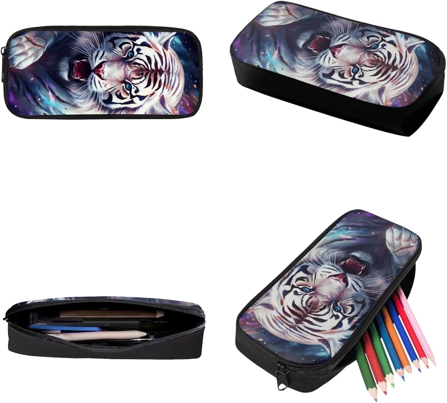 INSTANTARTS Galaxy Tiger Boys School Backpack with Lunch Bag for Teens Girls 3 Piece Kids Large School Bag 8-12 Durable 17 Inch Bookbags Middle Schoolbag Travel Shoulder Bags